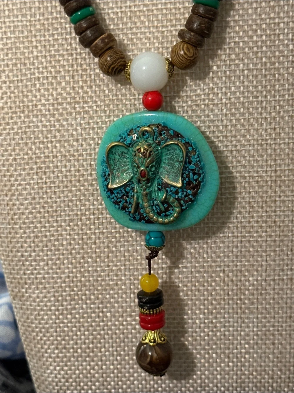 Bohemian Turquoise Elephant Pendant Bead Necklace - Women Jewelry